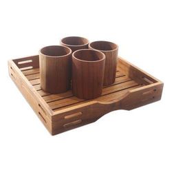 Refreshments,'Artisan Crafted Teak Wood Tray from Bali'