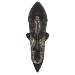 Have Patience,'Handcrafted Sese Wood and Aluminum African Mask from Ghana'