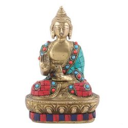 Spiritual Wealth,'Handcrafted Beaded Brass Sculpture of Buddha (Small)'