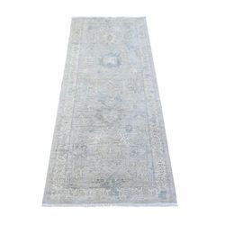 Ash Gray, Pure Wool, White Wash Peshawar, Hand Knotted, Natural Dyes, Runner Oriental Rug 2'7"x6' - 2'7" x 6'