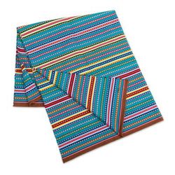 Andes Lagoon,'Handwoven Striped Throw Blanket in Turquoise from Peru'
