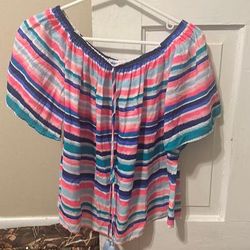 Lilly Pulitzer Tops | Lilly Pulitzer Small Stripe Off Shoulder Style 25846 Sain Top Sandy Shell Small | Color: Blue/Pink | Size: S