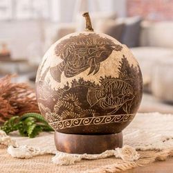 Seafloor,'Sea Life-Themed Round Dried Gourd Decorative Accent'