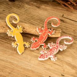 'Set of 3 Hand-Painted Warm-Toned Gecko Wood Magnets'