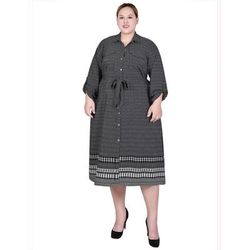 3/4 Roll Tab Sleeve Belted Shirtdress