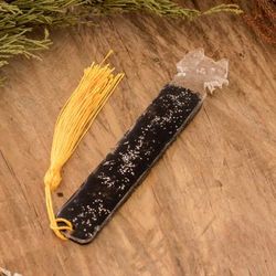 'Handcrafted Cat-Themed Resin Bookmark with Yellow Tassel'