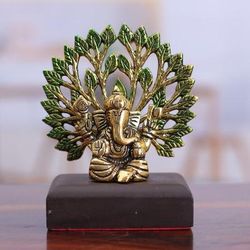 Ganesha in Calmness,'Antique Finished Leafy Ganesha Golden Aluminum Sculpture'