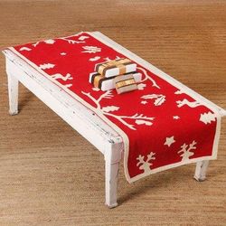 Red Holidays,'Handmade Applique Wool Felt Christmas Table Runner in Red'