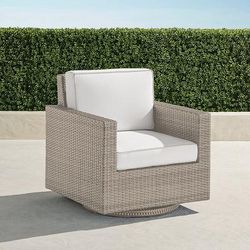 Small Palermo Swivel Lounge Chair with Cushions in Dove Wicker - Standard, Vista Boucle Glacier - Frontgate