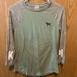 Pink Victoria's Secret Tops | 3/4 Sleeve Vs Pink Shirt | Color: Gray/Green | Size: Xs