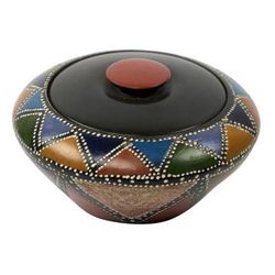 Wood decorative box, 'Akan Colors'