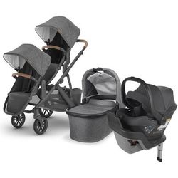 UPPAbaby VISTA V2 Double Stroller + MESA MAX Travel System Bundle with Rumble Seat V2+ - Greyson
