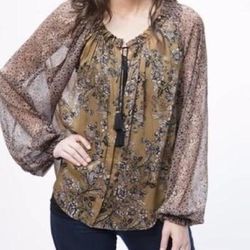 Free People Tops | Free People Hendrix Off Shoulder Peasant Top Sz S | Color: Black/Tan | Size: S