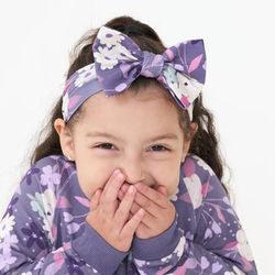 Sugar Plum Floral Luxe Baby Girl Soft & Stretchy Bamboo Bow Headbands - 4T - 8 Years