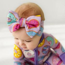 Lavender Donut Dreams Luxe Baby Girl Soft & Stretchy Bamboo Bow Headbands - Newborn - 3T