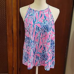 Lilly Pulitzer Tops | Lilly Pulitzer | Pink Sleeveless Top With Blue Elephant Print - Size M - Nwot | Color: Blue/Pink | Size: M