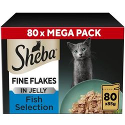 80x85g Fish Selection in Jelly Fine Flakes Pouches Sheba Wet Cat Food