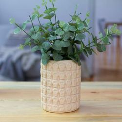 'Skull-Patterned White Ceramic Flower Pot from Mexico'