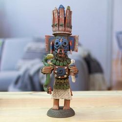 Tlaloc Priest,'Hand-Painted Folk Art Tlaloc Priest Ceramic Sculpture'