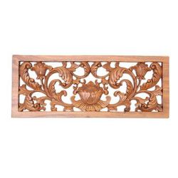 Lotus Lake,'Handmade Suar Wood Lotus-Motif Relief Panel'