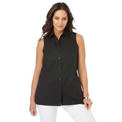 Plus Size Women's Stretch Cotton Poplin Sleeveless Shirt by Jessica London in Black (Size 18 W)