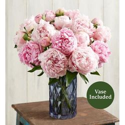 1-800-Flowers Flower Delivery Modern Peony Bouquet 20 Stems W/ Blue Modern Vase