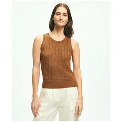 Brooks Brothers Women's Cable Knit Shell In Linen Sweater | Medium Brown | Size XS