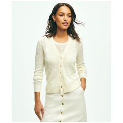 Brooks Brothers Women's Cable Knit Cardigan In Linen Sweater | White | Size Large