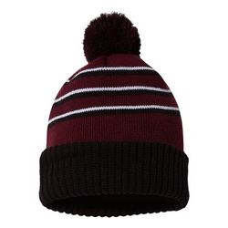 Richardson 134 Stripe Pom Cuffed Beanie in Maroon/Black/White | Polyester