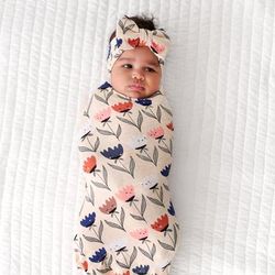 Flower Friends Swaddle & Luxe Baby Girl Soft & Stretchy Bamboo Bow Headbands Set - OSFA