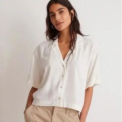 Madewell Tops | Ma Madewell Cream Button Front Short Sleeve Boxy Resort Shirt Lusterweave Nwt M | Color: Cream | Size: M