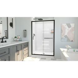 Dreamline DreamLine Infinity-Z 36 inch D x 48 inch W x 78 3/4 inch H Semi-Frameless Sliding Shower Door in Matte Black and Clear Glass, Shower Base, and Wall Kit in White D2094836XXC0009