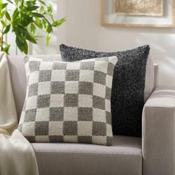 Raimi 22" Square Modern Wool Ivory/Dark Red Throw Pillow - Boutique Rugs