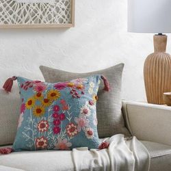 Sarni 22" Square Cottage Cotton Light Silver/Medium Gray/Dark Pink/Blush Throw Pillow - Boutique Rugs