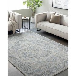 Akshay 7'10" x 10' Traditional Peach/Light Gray/Gray/Pale Blue/Teal/Denim/Beige/Light Gray/Pale Blue/Teal Area Rug - Boutique Rugs