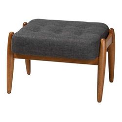 Jeanine Japandi Dark Grey Fabric And Walnut Brown Finished Wood Ottoman Footstool by Baxton Studio in Dark Grey Walnut Brown
