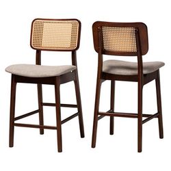 Dannon Mid-Century Modern Grey Fabric And Walnut Brown Finished Wood 2-Piece Counter Stool Set by Baxton Studio in Grey Walnut Brown