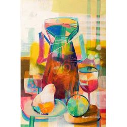 A Pitcher Full of Experiences,'Modern Abstract Pitcher and Fruit Still Life Oil Painting'