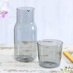 Misty Elixir,'Handblown Clear Black Pitcher and Rocks Glass Set'