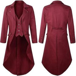 Punk Gotico Medievale Steampunk Cappotto Smoking Trench Ebenezer Scrooge Dickens Vampiro Elfo Mago Costume Per uomo Stile Steampunk Natale Halloween Mascherata Performance Adulti Cappotto