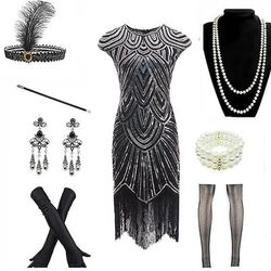Anni Ruggenti Anni 1920 Lunghezza al ginocchio Vestito Abito Flapper Abiti Cortissima Il grande Gatsby Invitato al matrimonio Frangia con nappe Scollo a V Scollo Tondo Costume Per donna Carnevale