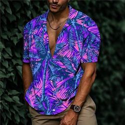 Per uomo Albero di Cocco Piante Tropicali Camicia Camicia hawaiana estiva Camicia Aloha Manica Corta Camicia Collo ripiegato Tropicale Moda Hawaiano Casuale Camicia hawaiana Ferie Rosa Viola S M L