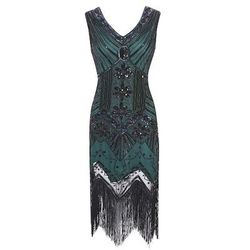 Anni Ruggenti Anni 1920 Lunghezza al ginocchio Vestito Abito Flapper Abito da Ballo Senza maniche Il grande Gatsby Charleston Invitato al matrimonio Frangia con nappe Scollo a V Costume Per donna
