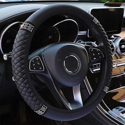 Starfire quattro stagioni coprivolante universale per auto 37-38 cm coprivolante elastico in pelle color ricamato tempestato di diamanti
