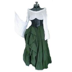 Medievale Lunghezza alla caviglia Vestito Corsetto Costumi a tema film / TV Vichingo Straniero Elfico Costume Per donna Celtico Costumi da pirata Fantasia Halloween Carnevale Mascherata Festa Sera