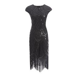 Anni Ruggenti Anni 1920 Lunghezza al ginocchio Vestito Abito Flapper Abito da cocktail Cortissima Il grande Gatsby Charleston Invitato al matrimonio Paillettes Frangia con nappe Tinta unita Scollo