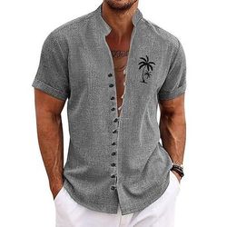 Per uomo Albero di Cocco Piante Tropicali Camicia hawaiana estiva Camicia con Bottoni Camicia Aloha Manica Corta Camicia Collo alla coreana Hawaiano All'aperto Vacanza Streetwear Blu Verde Cachi S M L