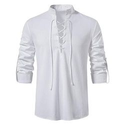 Medievale Rinascimento 17° secolo Lunghezza media Blusa / Camicia Costume Cosplay Cavaliere Vichingo Cavaliere Celtico Elfico Coulisse Tinta unita Costume Per uomo Costumi da pirata Fantasia