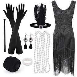 Anni Ruggenti Anni 1920 Retrò Vintage Vestito Abito Flapper Abiti Il grande Gatsby Paillettes Frangia con nappe Costume Per donna Festa / Sera Mascherata Adulti Vestito Guanti Calze Primavera Estate