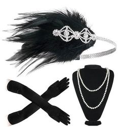 Vintage Anni 1920 Il grande Gatsby Fascia Flapper Set di accessori Charleston Piuma Costume Per donna Mascherata Festival Adulti Guanti Altri Accessori Fascia